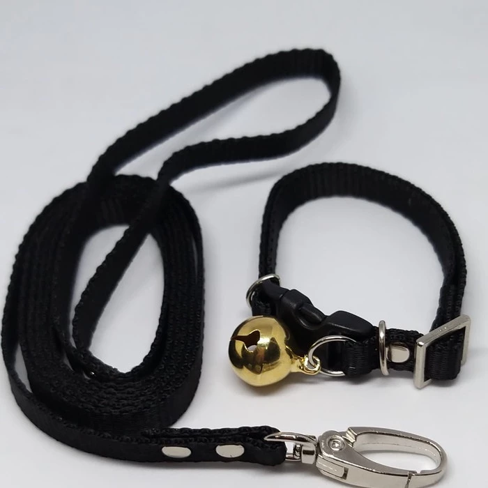 COLLAR / KALUNG KERINCING BEL+ LEASH HITAM LEBAR 1CM