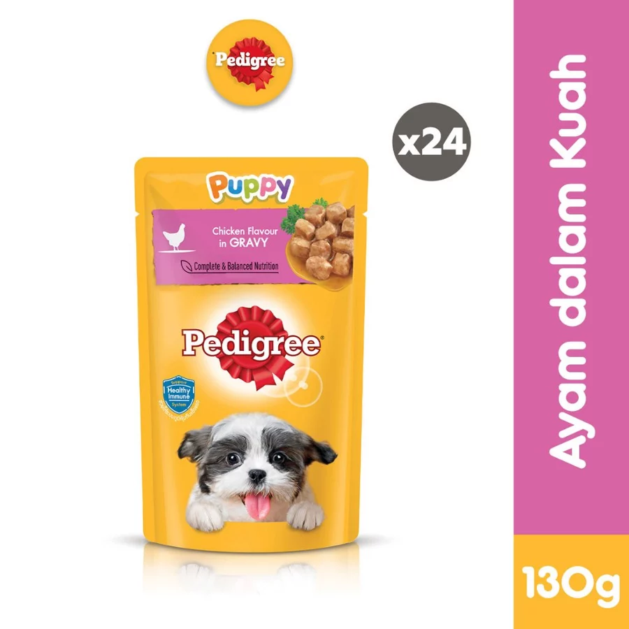 PEDIGREE Makanan Anak Anjing Pouch Rasa Ayam Dalam Kuah 130g (24-Pack)