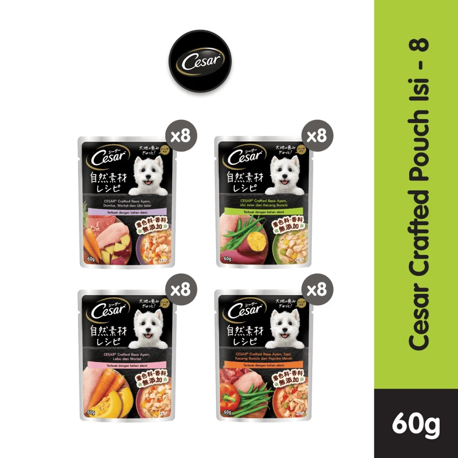 CESAR Makanan Anjing Basah Buatan Alami Pilih Rasa 60g 8 Pack