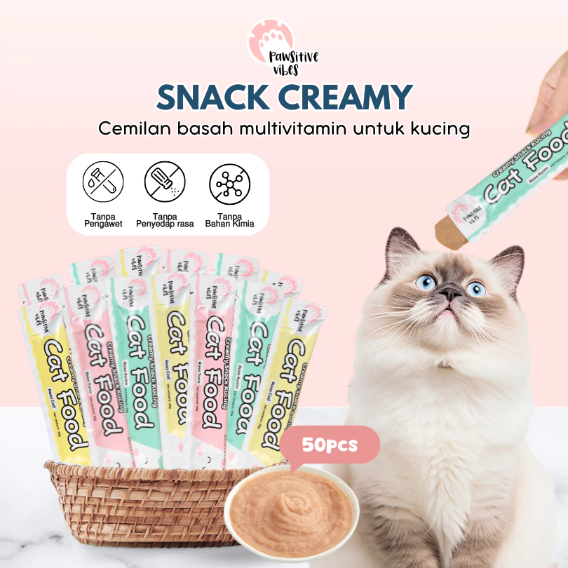 PAKET Snack Creamy Kucing Isi 50 PCS - Cat Food - Paket Cemilan Vitamin Kucing Basah Murah